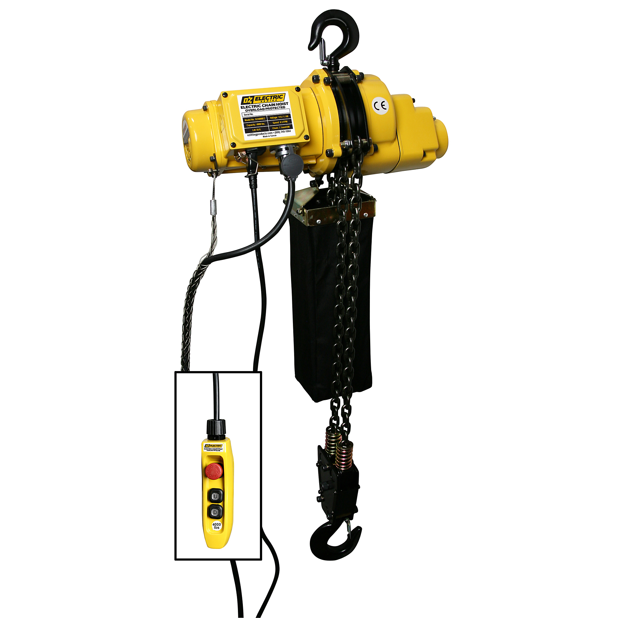 OZ Lifting Products, 4000 lbs. Electric Chain Hoist w/ 15ft. of Lift, Capacity 4000 lb, Lift Height 15 ft, Model# OZ4000EC-15